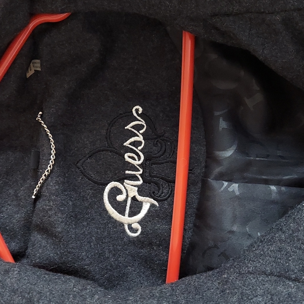 Guess Lightly Worn Ladies Size Medium Wool Coat Black/Grey Belted - Picture 7 of 13
